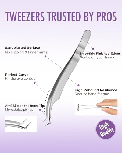 Tweezers Lash Tweezers for Eyelash Extensions, Stainless Steel JT12 | Non-slip, High Precision, Effortless Tip for Mega Fans, Professional sticker tweezers for crafting - style: JT12