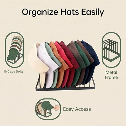 4 Pack Baseball Cap Organizer, Metal Hat Rack Holds 40 Caps, Free-Standing/No Install Hat Stand for Closet Shelf & Tabletop, Space-Saving Hat Holder for Baseball & Golf Caps - color: Black 4 Pack