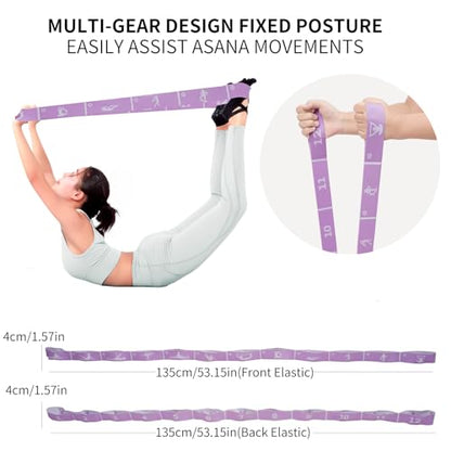 Yoga Strap with 10/12 Loops - Multi-Functional Stretch Band for Pilates, Dance, Gymnastics, Physical Therapy, Flexibility & Resistance Training, Ballet, Latin Workouts - color: Purple