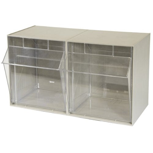 Akro-Mils TiltView Plastic Storage Cabinet with 2 Tilt Out Bins, Horizontal Plastic Parts Organizer, Teacher Toolbox, and Office Supply Organizer, 23-5/8" W x 14" H x 12-5/16" D, Stone - color: Stone, style: 2 Drawers