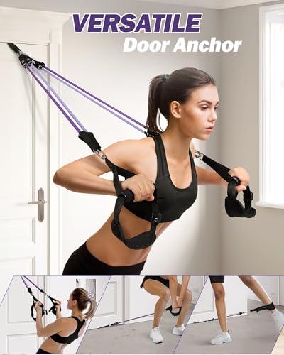 Upgraded Pilates Bar Kit with Resistance Bands Natural Latex for Women & Men, Heavy-Duty Stainless Steel Multifunctional Yoga Pilates Stick for Home Gym Exercise Fitness Equipment Full-Body Workouts - color: Purple