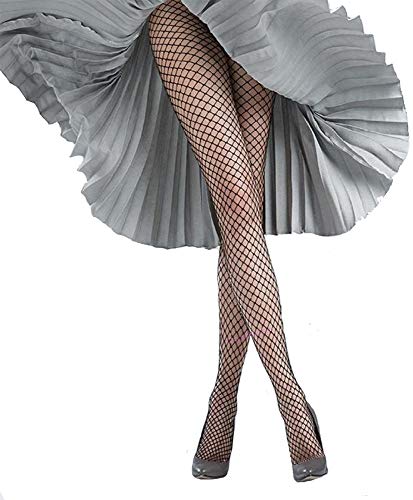 E-Laurels Womens High Waist Patterned Fishnet Tights Suspenders Pantyhose Thigh High Stockings Black - color: Black M Hole