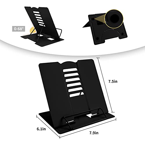 Camelmother Metal Book Holder Adjustable Book Stand for Reading | Portable & Sturdy For Textbooks Cookbooks Sheet Music Papers Study - color: Full Black