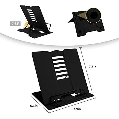 Camelmother Metal Book Holder Adjustable Book Stand for Reading | Portable & Sturdy For Textbooks Cookbooks Sheet Music Papers Study - color: Full Black