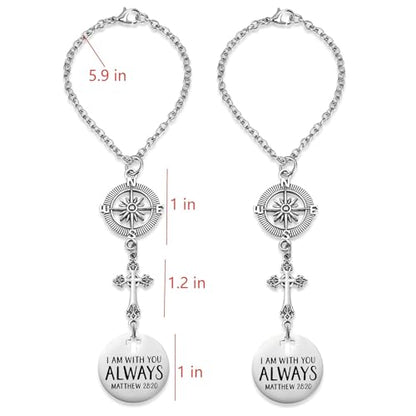 2 Pack Cross Car Charms, 'I Am with You Always' Matthew 28:20, Guardian Angel Rear View Mirror Decor, Religious Gift for Women Men, Christian Faith Based Car Accessory