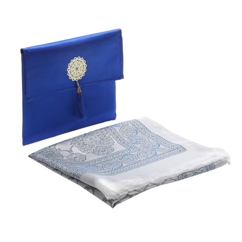 Muslim Prayer Rug and Beads with Portable Bag, Muslim Gifts for Women Men, Janamaz, Sajadah, Soft Mat Islam Gifts Set, Turkish Sajadah for Ramadan, Eid, Hajj, Travel, Pray - color: Blue