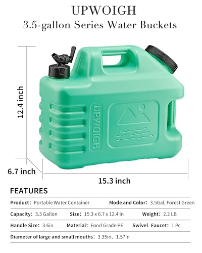 UPWOIGH 3.5 Gallon Camping Water Jug with Spigot, Mint Green, 1 Pack | BPA-Free HDPE, Dual Cap Openings, Built-In Handles, Leak-Resistant Design, Portable Storage for Travel and Emergencies - color: Mint Green