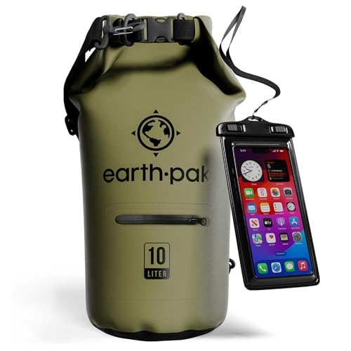 Earth Pak Waterproof Dry Bag with Zippered Pocket - Waterproof Dry Bag Backpack Keeps Gear Dry - color: Forest Green, size: 10L