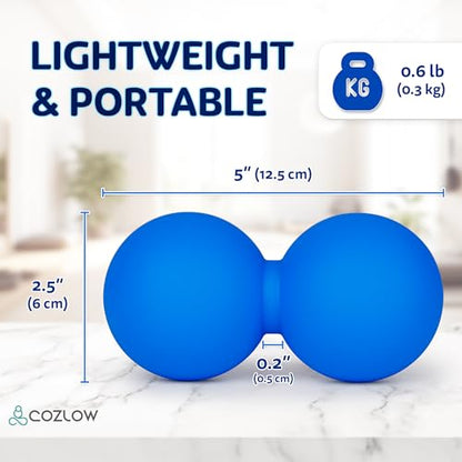COZLOW Peanut Massage Ball - Deep Tissue Therapy, Pain Relief - Cobalt Blue | Cozlow 5" double lacrosse silicone massage ball, trigger point roller for mobility, acupressure tool for myofascial release - color: Cobalt Blue