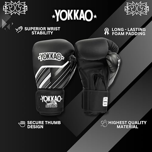 Yokkao Muay Thai Boxing Gloves – Essential Gloves for Beginners Men & Women Microfiber Leather Multi-Layered Foam Padding & Secure Fit - size: 14oz