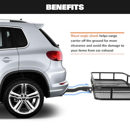 WEIZE Folding Hitch Mount Cargo Carrier Basket 60" x 20" x 6" with Waterproof Bag, Net, Strap, 2-Inch Folding Shank, 500 lbs Capacity Hitch Rack, Steel Construction - size: 60" x 20" x 6"