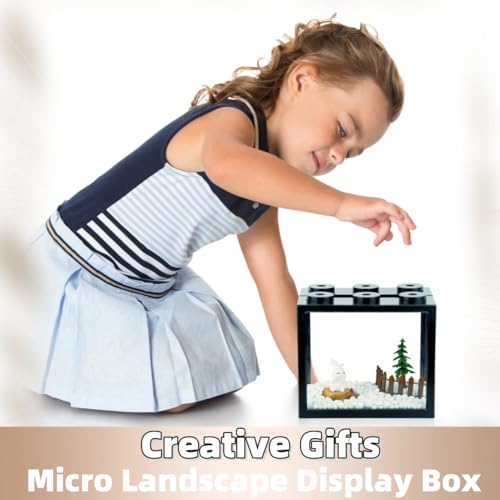 Small Betta Fish Tank, Stackable Mini Aquarium Tank Kit with Aquarium Gravel & Forest Micro Landscape, 0.6 Gallon Acrylic Cube Fish Bowl for Sea Monkeys Shrimp Snails (Black) - color: Black