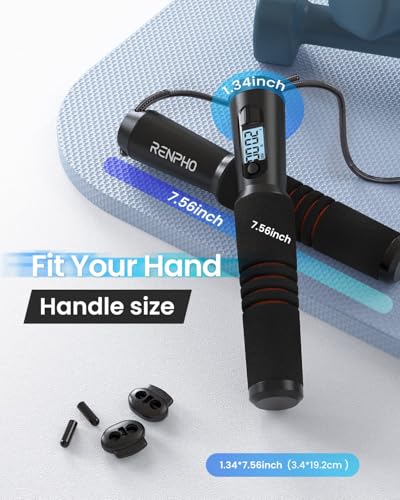 RENPHO Smart Jump Rope with Counter, App Data Tracking, LCD Display | App Data Storage & Analysis, Tangle-Free Design, Adjustable Workout Rope, Fitness Training for Crossfit, Gym & MMA - color: C-Black Steel wire rope 1 pc