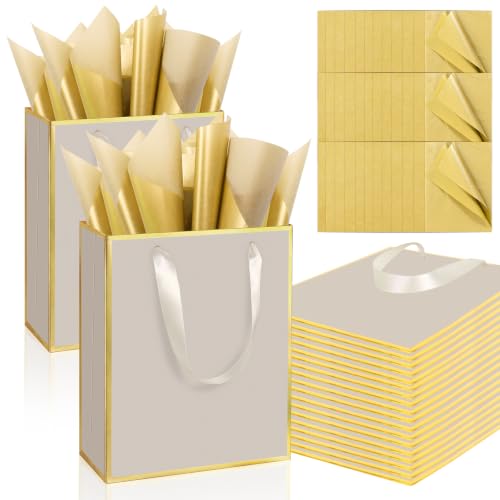 Epoesch 36 Pack Gift Bags with Handles & 36 Tissue Papers – 8x5x10 Inches - color: Champagne Gold, size: 1 Count (Pack of 36)