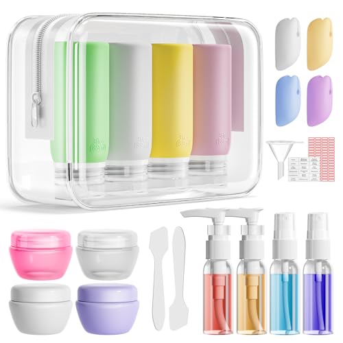 Muslish 21 Pack Leak Proof Silicone Travel Bottles Set, TSA Approved Containers for Toiletries, Travel Size Accessories and Shampoo Conditioner Bottles with Toiletry Bag (BPA Free) - color: Multi-color