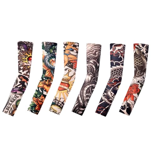 Tattoo Sleeves for Men Women Sun Protection UV Compression Arm Sleeves Breathable Skin Cover for Outdoor Sports - color: 009-6pc