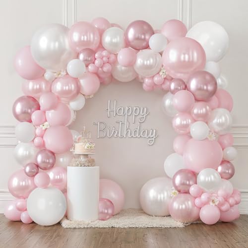 Blocesa Pearl Pink White Balloons Arch Kit Double Stuffed, Party Decor. - color: Pearl Pink White