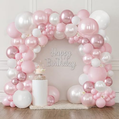 Blocesa Pearl Pink White Balloons Arch Kit Double Stuffed, Party Decor. - color: Pearl Pink White
