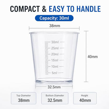 20pcs 1.02oz/30ml Liquid Medicine Cups, Plastic Measuring Cups, Clear Graduated Mixing Cups with Scale, Transparent Epoxy Resin Mixing Cups for Cooking, Medicine & DIY - size: 20pcs 30ml