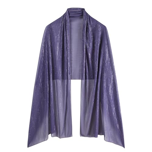 OurLore Chiffon Shawls Wraps for Women Sheer Glitter Scarf Sparkly Rhinestones Shoulder Sarong Cover Up Hijab for Wedding - color: Purple