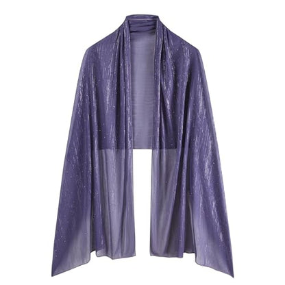 OurLore Chiffon Shawls Wraps for Women Sheer Glitter Scarf Sparkly Rhinestones Shoulder Sarong Cover Up Hijab for Wedding - color: Purple