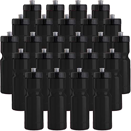 50 Strong | Bulk Water Bottles, 24-Pack, 22 oz, Sports Squeeze, Black - color: Black