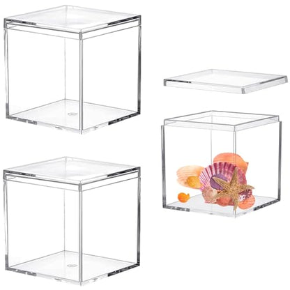 Acrylic Box 2 Packs Clear Square Cube Acrylic Display Boxes Multi-Purpose Storage Box Container Acrylic Decorative Boxes with Lids for Birthday Valentine's Day Party Favor Candy Pill and Tiny Jewelry - size: 3 x 3 x 3 Inch