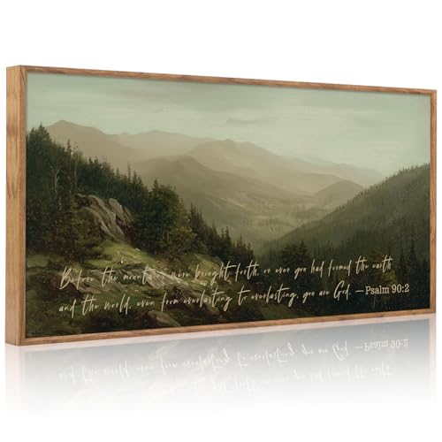 CHDITB Moody Psalm 90:2 Mountain Landscape Framed Wall Art 40x20 Inch - color: Psalm 90:2 Before the Mountains Were Born, size: 40"L x 20"W