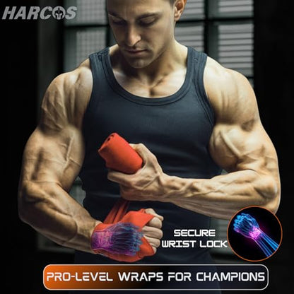 Harcos Boxing Hand Wraps 3.5M / 140 Inches – Soft Semi-Elastic MMA Hand Wraps with Wrist Support for Muay Thai, Kickboxing & Training – Thumb Loop & Hook-and-Loop Closure - color: Yellow
