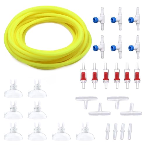 25ft Air Hose 3/16inch for Aquarium with Connector Accessories, Yellow | With Connector, Check Valve, Control Valve - color: Yellow, size: 25 ft.