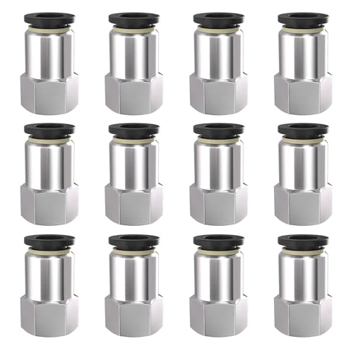 1/4" Tube OD to 1/8" NPT Thread Push to Connect Fittings,Pneumatic Quick Air Hose Fittings,Female Straight,PCF-1/4-N1(12pcs) - color: Black PCF, size: 1/4"OD x 1/8"NPT