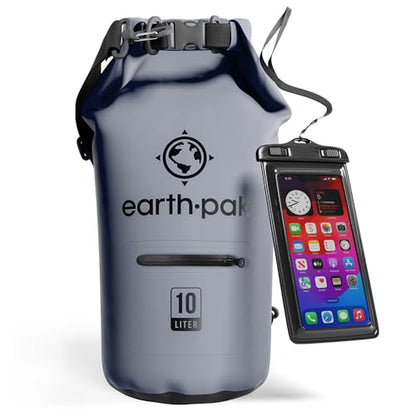 Earth Pak Waterproof Dry Bag with Zippered Pocket - Waterproof Dry Bag Backpack Keeps Gear Dry - color: Gray, size: 10L