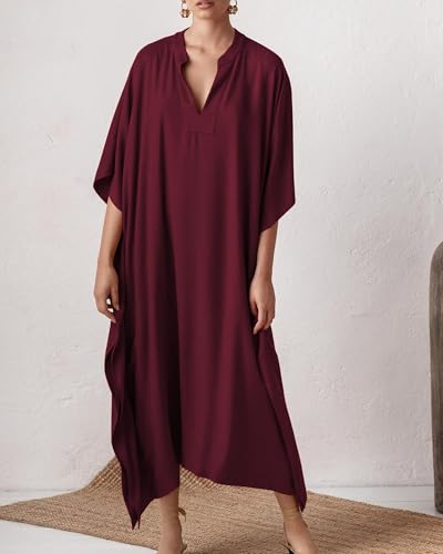 Bsubseach Women Kaftan Dresses Caftan Maxi Dress Swimsuit Cover Up Moomoo - color: B-jujube Red