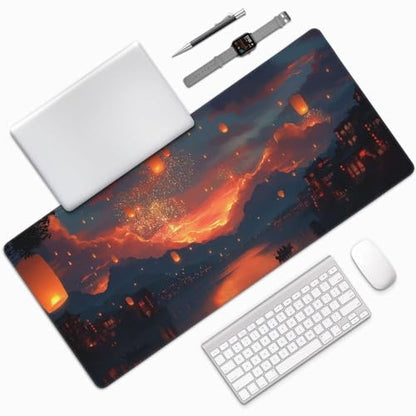 XXL Gaming Mouse Pad 35.4 x 15.7 Inch, Large Desk Mousepad | Moonlit Asian Landscape Design , Non-Slip Rubber Base, Water-Resistant Surface and Stitched Edges for Gaming, Office & Home - color: Moonlit Asian Landscape