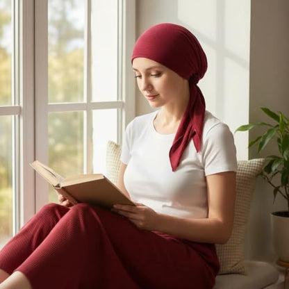 3 Packed Women's Pre Tied Head Scarves Slip On Chemo Beanies Hair Cover Headwrap Caps - color: A1-long Strap-3 Packed