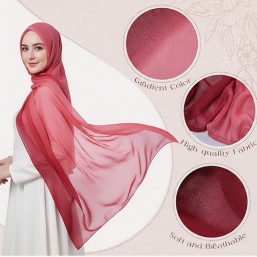 Geyoga Ombre Hijab Head Scarf for Women Muslim Modal Rayon Shawl Lightweight Soft Head Wrap - color: Dark Pink,light Pink