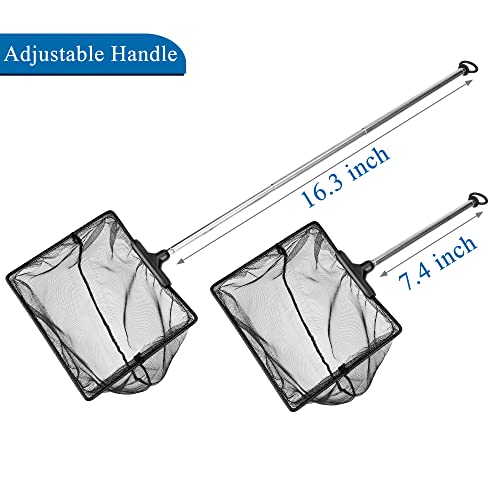 Aquarium Fish Net 10.8"x16.3" Rectangular Fish Net with 5.5"-16.3" Handle | Fine Mesh Nylon Fish Tank Accessory with Extendable Telescopic Plastic Handle - size: 6 inch