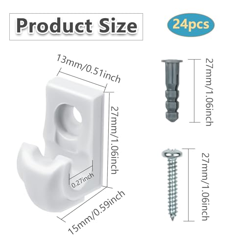 24 Pack Wire Shelf Clips, White Down Wall Clips for Closet Shelves | White Wall Mounted Wire Shelf Brackets Loop Clips with Screws & Expansion Tubes, Fits Wire Closet Shelving - color: 24 PACK