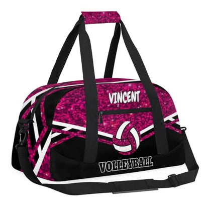 Personalized Volleyball Bag, Casual Bag Sport Duffel Gym Bag Weekender Bags Travel Duffel Bag, Rose Purple Sequins Black Background - color: Rose Pink