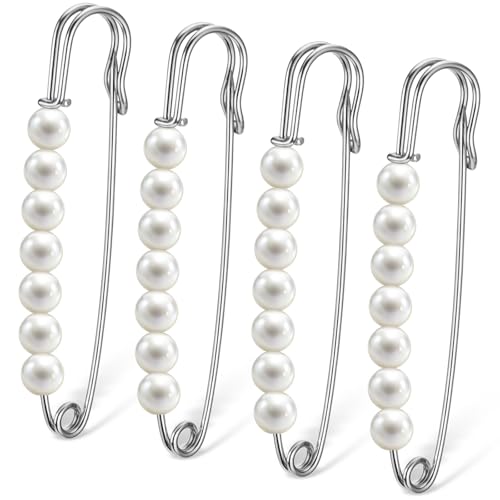Ymapinc Pearl Brooch Pins for Women - 3inch Decorative Safety Pins for Clothes Hijab Small Pin Fashion Sweater Shirt Skirts Dresses Pants Sleeves Hats Collars Scarves Bags Wedding - Sliver - color: Sliver