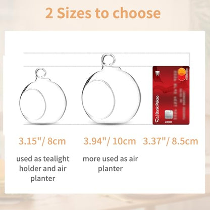 NUPTIO Hanging Glass Terrarium Planters, 4 Pcs, 4 Inch | Clear Round Globes, for Succulents, Air Plants, Votives, DIY Gifts, Window or Garden Decor - size: 4" / 10cm