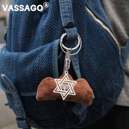 VASSAGO Star of David Keychain for Women Men Jewish Star Menorah Keyring Stainless Steel Hanukkah Keychain Religious Jewelry - color: Silver