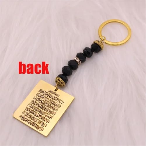 Muslim Travel Dua Car Keychain – Arabic Ayatul Kursi Stainless Steel Islamic Car Charm Key Ring for Rearview Mirror