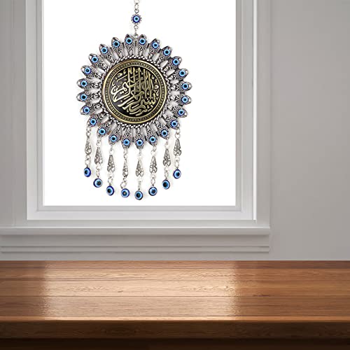 Islamic Turkish Blue Evil Eye Pendant, Muslim Amulet Blessing Wall Hanging Pendant, Good Luck Bringing Home Car Decor Protector for Women Sterling Silver Jewelry