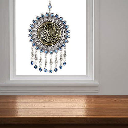 Islamic Turkish Blue Evil Eye Pendant, Muslim Amulet Blessing Wall Hanging Pendant, Good Luck Bringing Home Car Decor Protector for Women Sterling Silver Jewelry