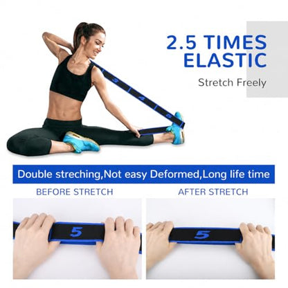 2 Pack Numbered Resistance Bands - 8 Loop Stretch Band, 8 Section Elastic Stretch Strap for Glute Training, Yoga, Pilates, Dance & Flexibility (Blue+Red)