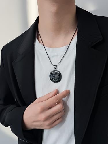 Hipunk Men Islamic Pendant Necklace - Muslim Allah Necklace Allah Necklace Mens Muslim Islam Pendant 316L Stainless Steel Islamic Arabic Gift Black Gun/18K Gold Plated Islam Jewelry SP0049 - color: black