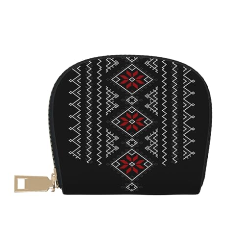 Geometric Pattern RFID Blocking Semi Circle Card Holder PU Leather Zipper Wallet Pouch Keychain Bag for Women Men, Slim Small Credit Card Case Organizer with 12 Slots - color: Geometric Pattern