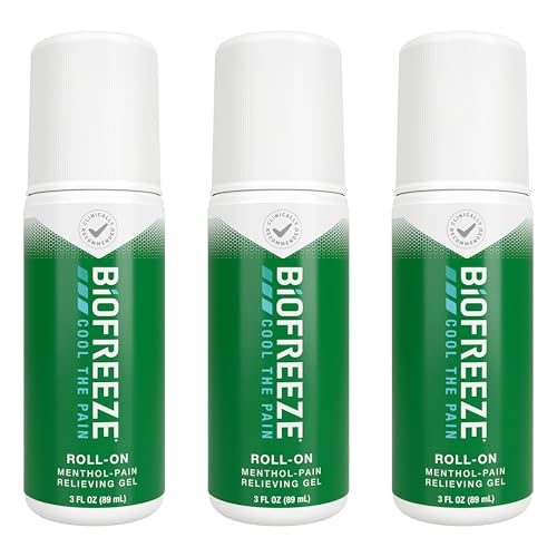 Biofreeze Roll On Pain Relief for Knee, Neck, Hip, Joint, Shoulder, & Simple Backache, Arthritis Pain Reliever, Sore Muscle Relief, Roll On Menthol Gel 3 Fl Oz (Pack of 3) - size: 3 Fl Oz (Pack of 3), style: Green