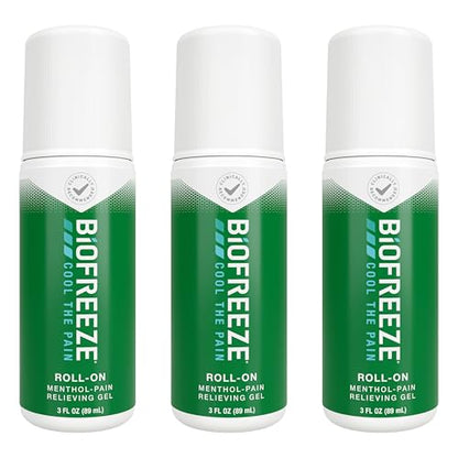 Biofreeze Roll On Pain Relief for Knee, Neck, Hip, Joint, Shoulder, & Simple Backache, Arthritis Pain Reliever, Sore Muscle Relief, Roll On Menthol Gel 3 Fl Oz (Pack of 3) - size: 3 Fl Oz (Pack of 3), style: Green